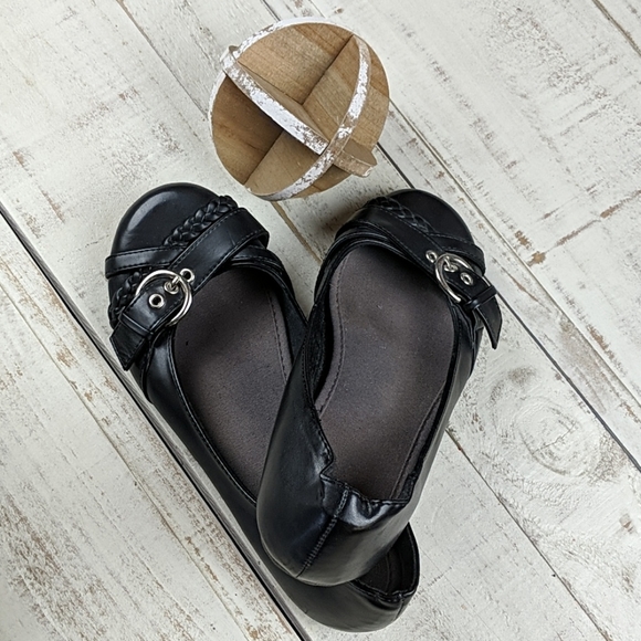 BOGO SO flats with silver buckle.